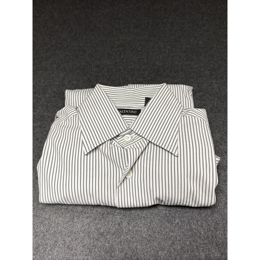 Valentino Dress Shirt Mens Button Up Striped White Black Luxury Size 39